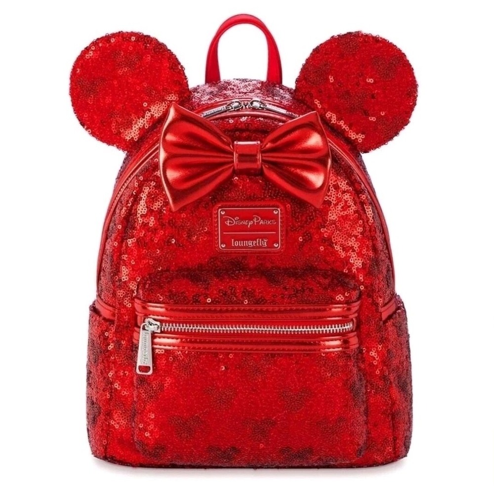 Disney Parks Minnie Red Sequin Holiday Loungefly Mini Backpack NWT
